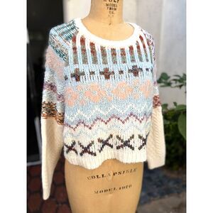 Anthropologie Daily Practice Multicolor LS Plush Boho Cropped Sweater Size XS/S